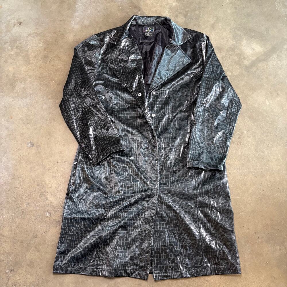 Y2k Eye Candy Faux Crocodile Trench Leather Jacket Women's XL